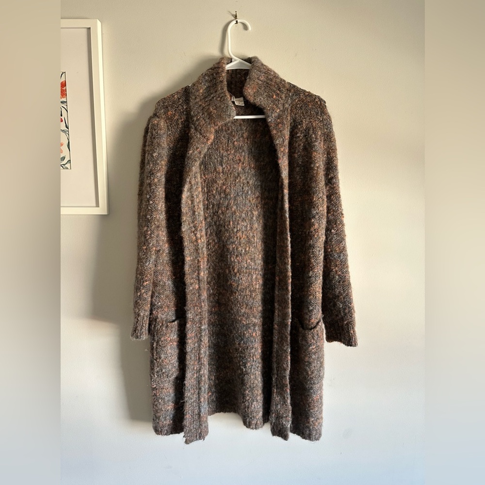 Vintage Long Wool Cardigan Pockets Made in Hong Kong Cozy